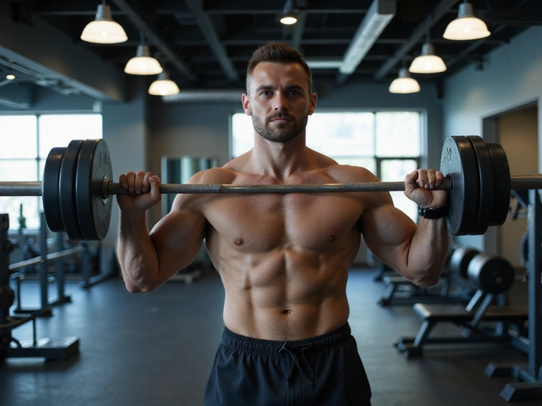 Un uomo che solleva pesi in una palestra, concentrato e in forma, simbolo di esercizio fisico.