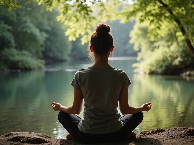 Una persona che medita in un ambiente sereno e naturale, simboleggiando il benessere mentale.