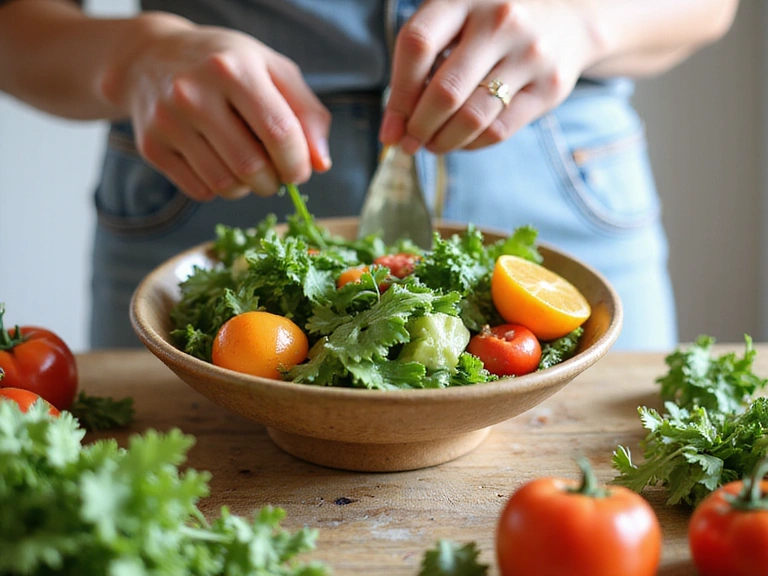 Una persona che prepara un'insalata fresca e colorata, simbolo di alimentazione sana.